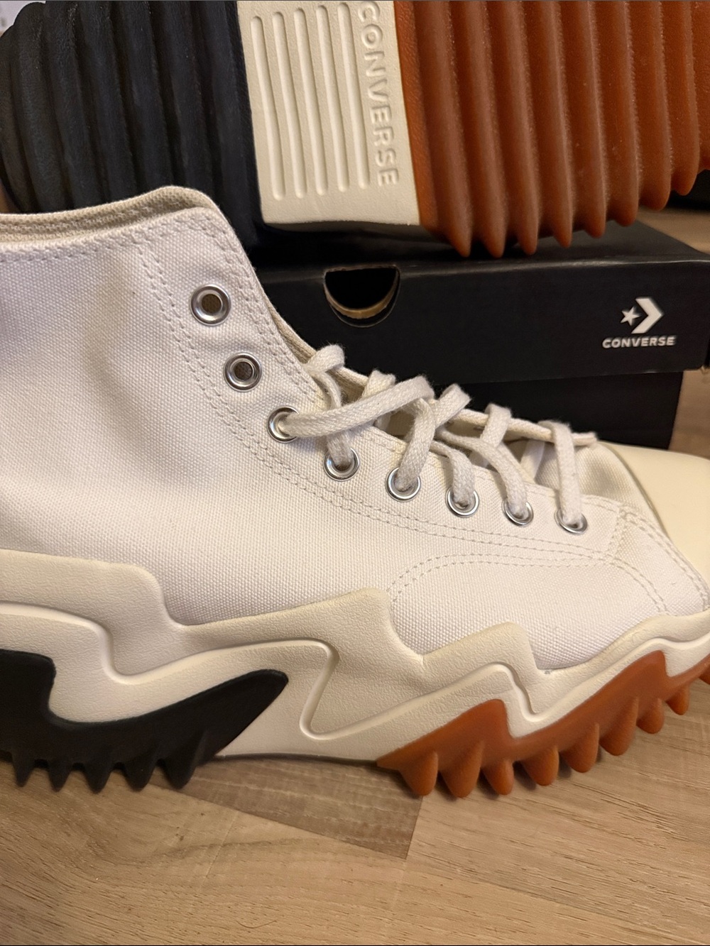 Converse High Top Chunky Sole Sneakers - White with Black & Gum